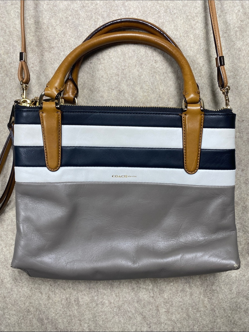 Coach Mini Borough Bar Stripe Leather Satchel Crossbody Bag 30358
